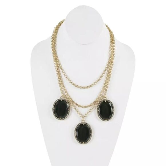 TALBOTS FACETED CRYSTAL CABACHON BLACK GOLD NECKLACE 18"+3" NWT - Picture 5 of 7